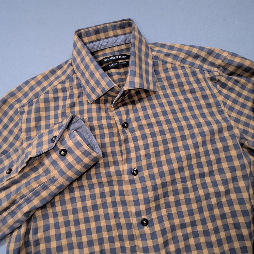 Hammer Made Button Down Shirt Mens‎ 38/15 Slim Fit Gingham Italian Fabric